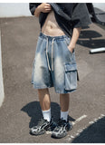 Aidase 2024 Summer New Men's Cargo Jean Shorts Korean Street fashion large pocket Denim Shorts Knee Length Wide Leg Shorts Y2K Clothing