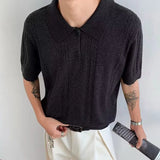 AIDASE  -  Trendy Slim Short Sleeve Knit Mens Polo Shirts Vintage Twist Jacquard Knitted Polo Shirt For Men's Summer Fashion Lapel Pullover aidase-shop