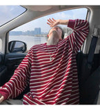 AIDASE  -  Loose Casual Long Sve round Ne T-irt for Teens Autumn New Stripe Couple Base irt Trendy Breathable Polyester Fiber aidase-shop
