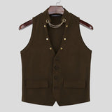 AIDASE  -  Men Vests Solid Color V Neck Sleeveless Button Leisure Male Waistcoats Streetwear Fashion Casual Vests Men S-3XL aidase-shop