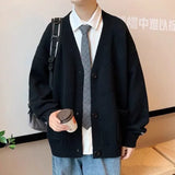 Aidase Plain Man Clothes Solid Color Knitted Sweaters for Men Cardigan with Pockets V Neck Knitwears Loose Fit Baggy New in aidase-shop