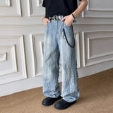 AIDASE  -  American Street Style Ripped Men Jeans Summer Washed Straight-leg Personality Fashionable Handsome Male Trousers 21E6562