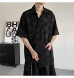 AIDASE  -  Chinese Style Men's Shirt Jacquard Asymmetric Single Breasted Design Niche Short Sleeve Printed Male Tops aidase-shop