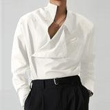Aidase Irregular Design Buckle Lapel shirt For Men Vintage French Style Long Sleeve Loose Top Spring Autumn Fashion Show Chic Shirts