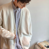 Aidase Men Cardigan Autumn Male Outwear Mens Sweaters V-neck Argyle Retro Japanese Trendy All-match Casual Oversized Loose Sweater