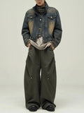 AIDASE  -  Short Japanese Distressed Denim Jacket Men Women Retro Fake Two-piece Double Necked Jackets High Street Wide Shoulder Jean Coats aidase-shop