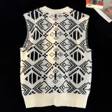 AIDASE  -  Fashion College Style Sweater Vest Men's V-neck Japanese Retro Knitted Sweater Daily Sleeveless Simple Jacquard Design aidase-shop