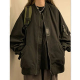 AIDASE  -  Preppy Simple Oversize Jacket Female Design Niche Korean Grunge Spring Autumn Coat Stand Collar Black Baseball Uniform Jacket aidase-shop