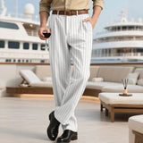 AIDASE  -  Vintage Men Linen Stripe Pants Breathable Loose Straight Trousers Streetwear Spring Autumn Simple Versatile Casual Suit Pants aidase-shop