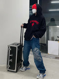 Aidase Hiphop Men Dragon Baggy Jeans Blue Wash Straight Wide Leg Pants Embroidered Casual Pants Retro Y2k Harajuku Streetwear