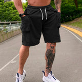 AIDASE  -  Big Mens Cargo Shorts Mens Summer Solid Color Lace Up Pocket Sports Fitness Casual Fashion Shorts Pants Pottery Slipper aidase-shop