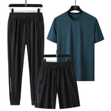 AIDASE  -  Summer New High Quality Ice Silk Men's Short sleeved Shorts Long Pants Casual Three piece Set Cool Breathable Outdoor Set aidase-shop