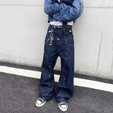 AIDASE  -  High Street Men's Jeans Washing Solid Color Metal Rivets Double Waistband Wide Leg Straight Loose Male Denim Pants 24K5919 aidase-shop