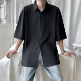 AIDASE  -  Summer Korean Fashion Drape Shirts for Men Short Sleeve Casual Comfortable Button Up Blouse White Black Gray aidase-shop
