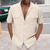 AIDASE  -  Men'S Casual Cardigan Short Sleeve Double Pocket Shirt Fashion Wrinkle-Free Casual Men'S Shirt aidase-shop