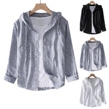 AIDASE  -  Unisex Loose Fit Youth Fashion Cotton Linen Sun Hooded Long Sleeve Solid Color Linen Shirt Trendy Regular Fit Men'S Autumn Shirt aidase-shop
