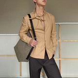 AIDASE  -  Men Shirt Solid Color Lapel Long Sleeve Lace Up Casual Men Clothing Streetwear Loose 2025 Fashion Male Shirts S-5XL aidase-shop