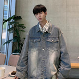 AIDASE  -  Korean Style Casual Men's Denim Jacket Turndown Collar Button Long Sleeve Spring Fall Casual Coat Couple College aidase-shop