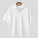 AIDASE  -  Men Shirt Solid Color Lapel Short Sleeve Loose Men Clothing Summer Streetwear 2025 Korean Style Fashion Casual Male Tops aidase-shop