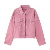 AIDASE  -  Niche Frayed Retro Denim Jacket High Street Workwear Jean Coats for Men Loose Short Casual Outwear Pink Trendy Men's Clothing aidase-shop