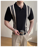 AIDASE  -  Summer Slim Fit Striped Contrast Knit Ice Polo Shirt Men's Stretchable Short Sleeve T-Shirt M-4XL aidase-shop
