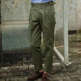 AIDASE  -  Vintage Green Gurkha Pants For Men Adjustable Waist Buckle Cotton Naples Trousers Fashion Casual Loose Ankle-Length Cargo Pants aidase-shop