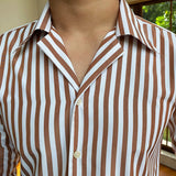 Aidase Business Stripe Shirts Men's Cuba Collar Long Sleeve Shirt British Fashion Slim Shirt Trend Men Shirt Office Tuxedo Shirt Social aidase-shop