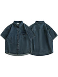 AIDASE  -  Retro Denim Shirts For Men Chinese Style Tang Costume Short Sleeved Top Jacket Coat Summer Oversized Loose Streetwear Shirts aidase-shop