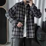 Aidase Men Shirts Oversized Cotton Plaid Shirt Button Up Hip Hop Long Sleeve Tops Korean Harajuku Mens Clothing Casual Vintage Ulzzang