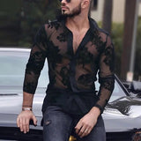 AIDASE  -  Sexy Sheer Mesh Floral Lace Shirt for Men 2026 Fashion Thin Summer Long Sleeve Button Down Rave Night Party Clubwear Shirts Male aidase-shop