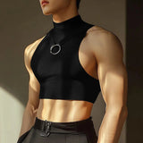 AIDASE  -  Men Tank Tops Solid Color Turtleneck Sleeveless Sexy Crop Tops Men Summer Streetwear Skinny 2025 Fashion Unisex Vests aidase-shop