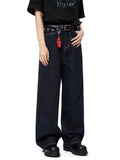 AIDASE  -  American High Street Redline Denim pants Men Spring Autumn Vintage Dark Straight Trousers Fashion Loose Back Paris Buckle Jeans aidase-shop