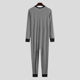AIDASE  -  Men's Striped Pajamas O-Neck Long Sleeve Romper Home Wear Cozy Leisure Sleepwear S-3XL aidase-shop
