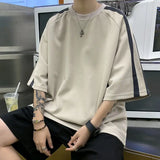 Aidase Summer High Street Men and Women Trendy Hip Hop Personality Stripe Round Neck Short Sleeve Couple Loose Casual Simple Top y2k