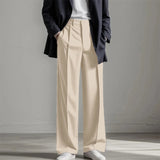AIDASE  -  Stylish Mens Straight Suit Trousers Spring Summer Fashion Solid Color Pleated Pants For Men Casual Loose Breathable Pants aidase-shop