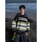 AIDASE  -  Winter Men's Retro O-neck Sweater with Contrasting Stripes Casual Loose Pullover Sweater for Teenagers Preppy Striped Cardigan aidase-shop