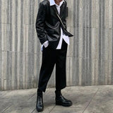 Aidase Mens Dark Style Casual Wide Leg Cropped Pants 2024 New Genderless Fashion Versatile Thin Retro Solid Color Suit Pants Unisex aidase-shop