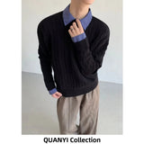 AIDASE  -  Thiened Fake Two-Piece Knitted Sweater for Men Autumn Winter  Sle irt Collar Cotton Blend Casual Knitwear aidase-shop
