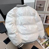 Aidase American Baseball Uniform PU Bomber Jacket Hip Hop Thickened Stand Collar Parkas Loose Versatile Couple Winter Coat aidase-shop