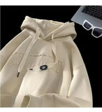AIDASE  -  American heavyweight hoodie men's autumn and winter youth plus plush thick top letter steel print hooded jacket aidase-shop
