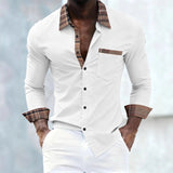 AIDASE  -  Men's Contrast Plaid Trim Dress Shirt Casual Long Sleeve Button-Up Shirt with Pocket aidase-shop