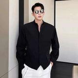 AIDASE  -  Men's Long Sleeved Shirts New Korean Fashion Solid Color Trend Double Pointed Hem Stand Collar Male Clothing Spring