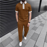 AIDASE  -  Summer Men's POLO Shirt Zipper Contrasting Color Lapel Short-sleeved Top Casual Solid Color Trousers Set aidase-shop