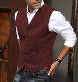 AIDASE  -  Men Tweed Notch Lapel Suit Vest Sleeveless Slim Fit Waistcoat Vintage Casual Business Dress Vest with Chest Side Pockets aidase-shop