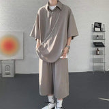 AIDASE  -  Casual Men Two-piece Lapel Short Sleeve Solid Color Male T-shirt Fashion Loose Shorts Fashionable Versatile Sets 21E5888 aidase-shop