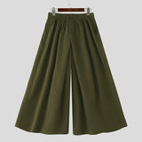 AIDASE  -  Men Wide Leg Pants Solid Color Elastic Waist Joggers Trousers Men Pleated Streetwear Baggy Fashion Casual Pants aidase-shop