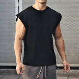 AIDASE  -  Muscular Men's Loose Vest All Cotton Moisture Wicking Sweat Sports Casual Running Basketball Training Shirt Solid Color aidase-shop