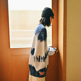Aidase Japan fashion Retro Blue and White Tie-dye Loose round Neck Hoodie Male Student Couple Pure Cotton Pullover aidase-shop