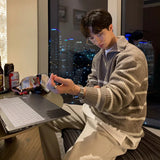 AIDASE  -  Autumn New Fashion Korean Style Men's Casual Trendy Loose Simple Basic Turn-down Collar Long Sleeve Half Zipper Knitted Pullover aidase-shop