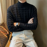 AIDASE  -  Mr. NR Briti Sle  Color f High Collar Knitted Long Sve Wave Pattern Elastic Base irt Sweater for Men Casual aidase-shop